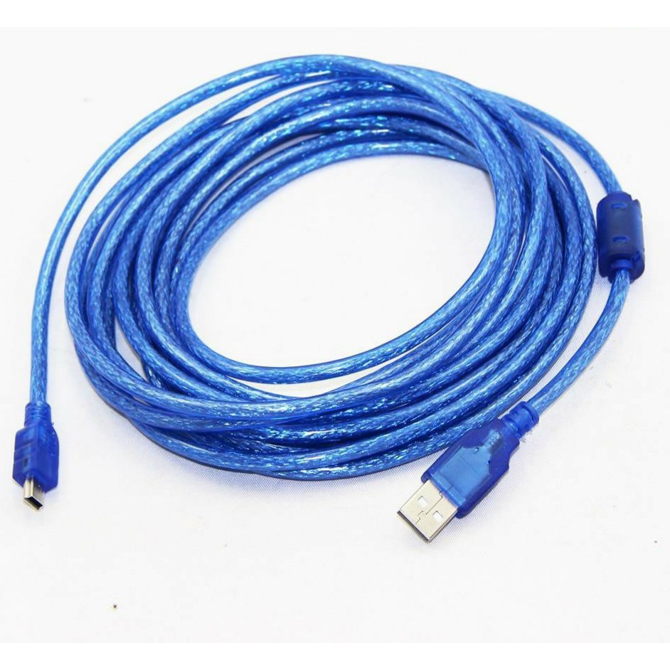 USB 2.0 to Mini USB 5Pin Cable ความยาว10เมตร สีฟ้า