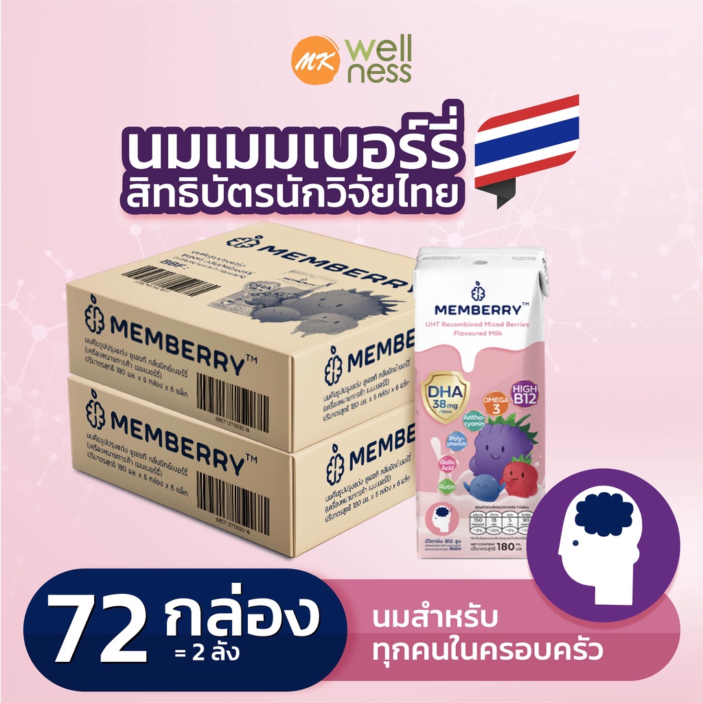Memberry UHT นมเมมเบอร์รี่ ยูเอชที 2 ลัง (72 กล่อง) นมสำหรับเด็ก มีวิ ...