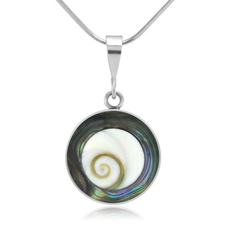 Suvani Jewelry - 925 Sterling Silver White Shiva Eye and Green Abalone พร้อมสร้อยเงิน ยาว 18 นิ้ว