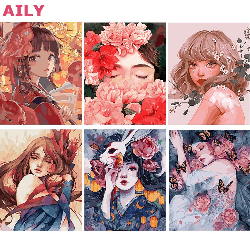 ღღAily 【40x50cm】Anime Paint by Numbers DIY Digital Painting Frame Wall