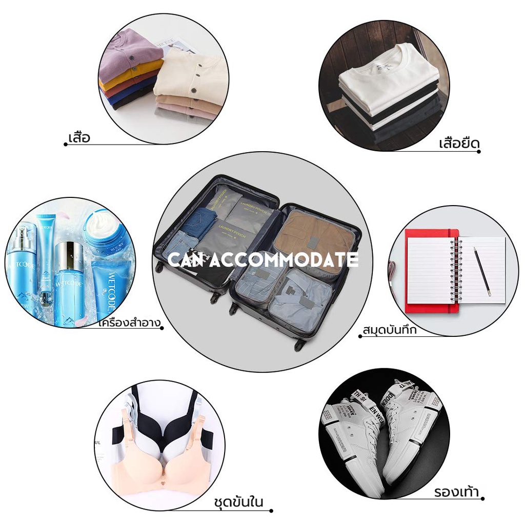 SeaChoice กระเป๋าเก็บของแบบชุด ถุงเก็บของ6ชิ้น กระเป๋าเก็บของสำหรับการเดินทาง ซิป SBS เก็บเสื้อผ้ารองเท้าถุงเท้า