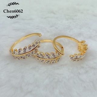 💍แหวนลายใบมะกอก สีทองพลอยขาว,ฟรีไซร์สวยมาก