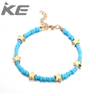 Creative color rice beads beaded five-pointed star 3-piece set of gold anklet women for girls