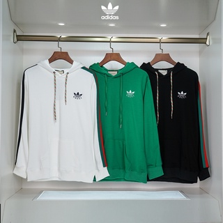 Adidas×gucci เสื้อกันหนาว มีฮู้ด ผ้าฝ้าย 100% ปักลายโลโก้ สไตล์วินเทจ สําหรับผู้ชาย และผู้หญิง