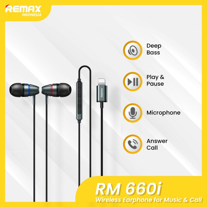 Remax RM-660I METAL WIRED EARPHONE สําหรับ MUSIC & CALL สําหรับ LIGHTNING