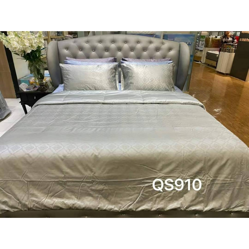 QS910 :Jessica ชุดเครื่องนอน 6ฟุต +ผ้านวม Cotton100% Jacquard Silk Shine ทอ650 เส้นด้าย รองรับที่นอน