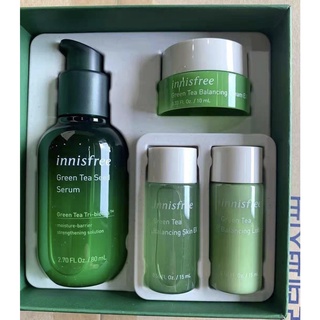 SET 4 ชิ้น Innisfree Green Tea Seed Serum Special Set Green Tea Tri-Biotics เซรั่ม ชาเขียว สูตรใหม่ ด้วยสารสกัดจาก Biome