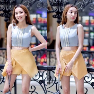 👗Pfashion [ส่งไว!!🚛] P10351 Set เสื้อครอปแขนกุด+กางเกงกระโปรง Set: sleeveless crop top + skirt pants