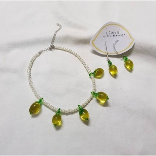 Glass Lemon × Glass Pearl necklace สร้อยคอมุกแก้วจี้เลม่อนทำจากแก้ว สร้อยเลม่อน เลม่อน สร้อยคอ