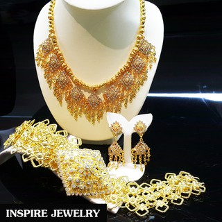 Inspire Jewelry ,ชุดเซ็ทสร้อยคอ และจี้สวยงาม พร้อมเข็มขัด และต่างหูแบบหนีบ อลังการ งานแฟชั่น สำหรับชุดไทย