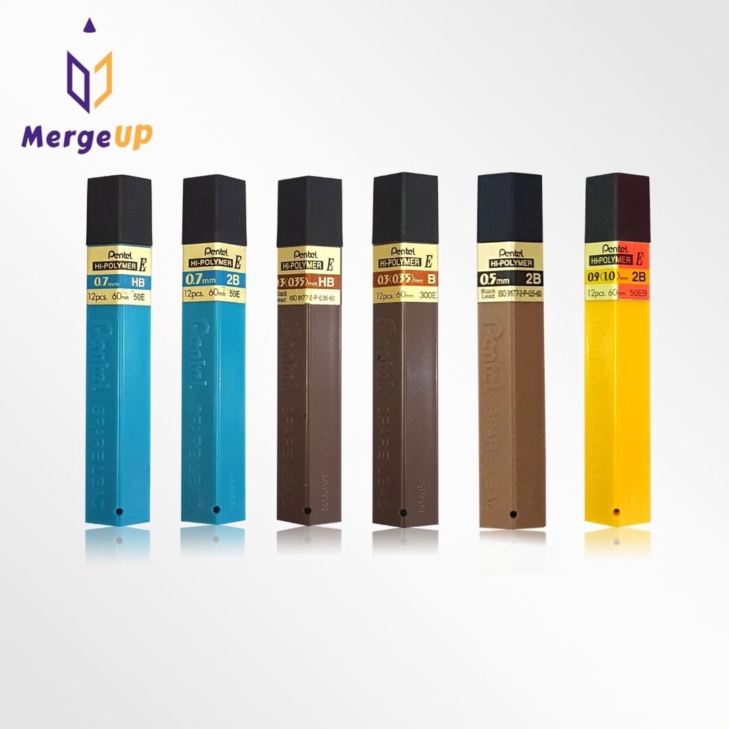 แกนดินสอ 2B/HB/B Hi-Polymer PENTEL 0.3(0.35)/0.7/0.9(1.0)/0.5(0.02) mm. ไส้ดินสอ Hi-Polymer E [บรรจุ