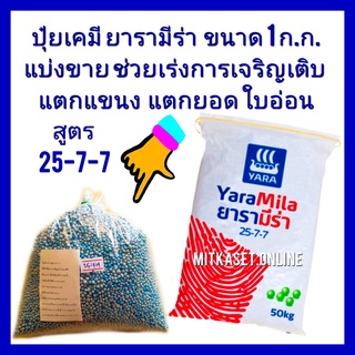 ปุ๋ยยาร่า ปุ๋ยสูตร 25-7-7ปุ๋ยเร่งต้น ปุ๋ยเร่งแขนง  แบ่งขาย ขนาด 1 กิโลกรัม ช่วยเร่งใบพืช ให้เขียวไว และ เร่งให้แตกแขนง