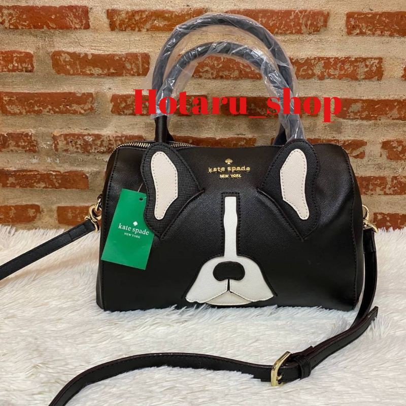 Kate Spade Women's Factory Ma Cherie Antoine French Bulldog Satchel Bag กระเป๋าถือหรือสะพายหนัง Saff