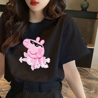 CX คอกลมเกาหลีเสื้อยืดขนาดบวกการ์ตูน Peppa รูปแบบหมูพิมพ์เสื้อยืดผ้าฝ้ายเสื้อยืดขนาดใหญ่สําหรับ JUd