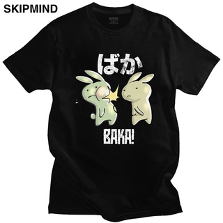 [COD]【สไตล์ฮาราจูกุ】เสื้อยืดแขนสั้นลําลอง ผ้าฝ้าย 100% พิมพ์ลายอนิเมะ Baka Rabbit Slap สําหรับผู้ชายS-5XL