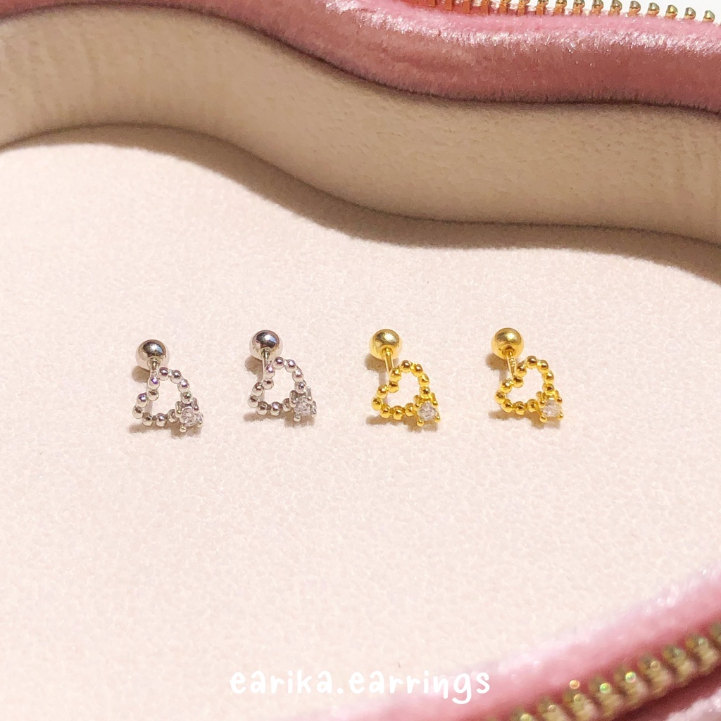 earika.earrings - heart pallet piercing จิวหูเงินแท้หัวใจ (มีให้เลือก 2 สี) เหมาะสำหรับคนแพ้ง่าย