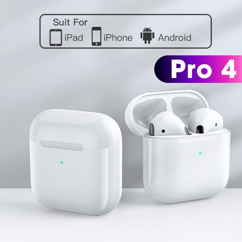 Jtke Airpods Pro 4 TWS ชุดหูฟังสเตอริโอไร้สายขนาดเล็กหูฟังบลูทูธพร้อมชื่อรองรับ GPS สําหรับ IOS และ Android