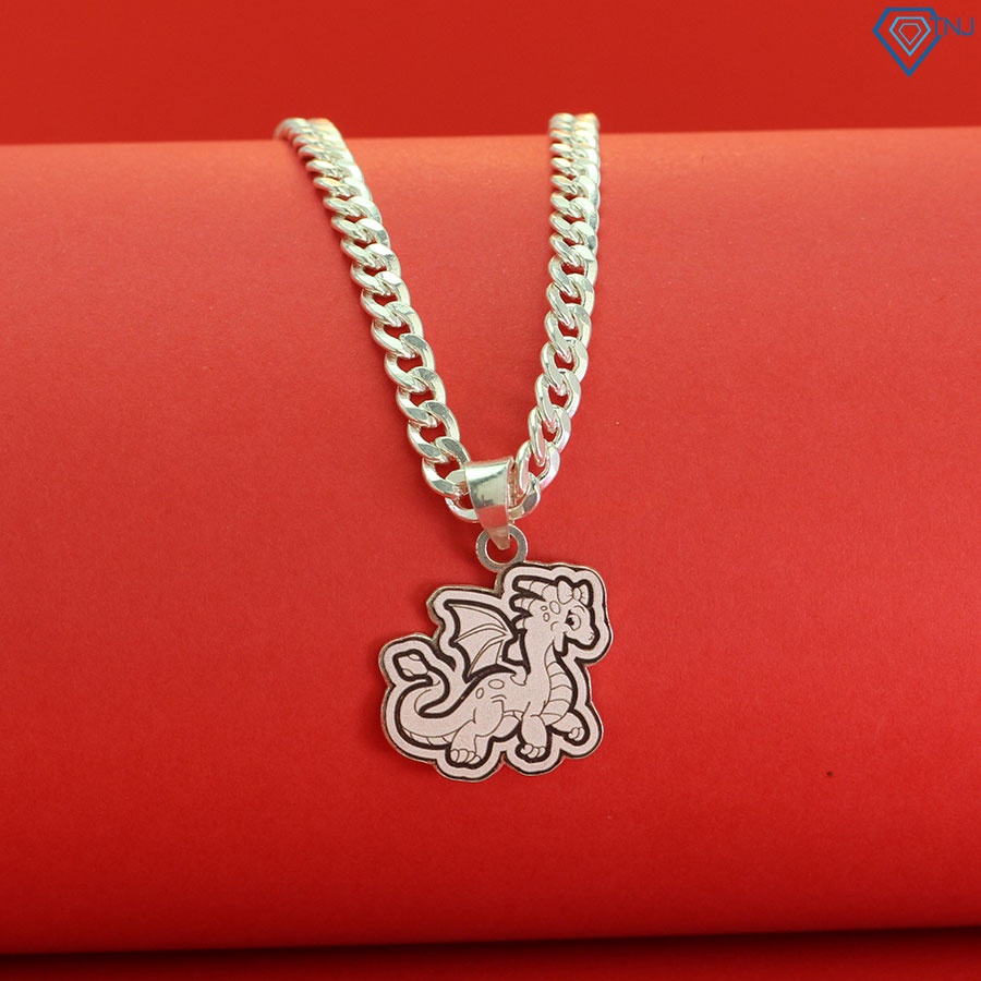 สร้อยคอเงินสําหรับเด็กชายและเด็กหญิงเกิดปีมังกรรูปมังกรสลักชื่อ DCT0049 - TNJ Jewelry