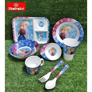 จาน ชาม แก้วน้ำ ช้อนส้อมเมลามีน ลายซิสเตอร์โฟรเซน Flowerware By Superware (ขายแยกชิ้น)