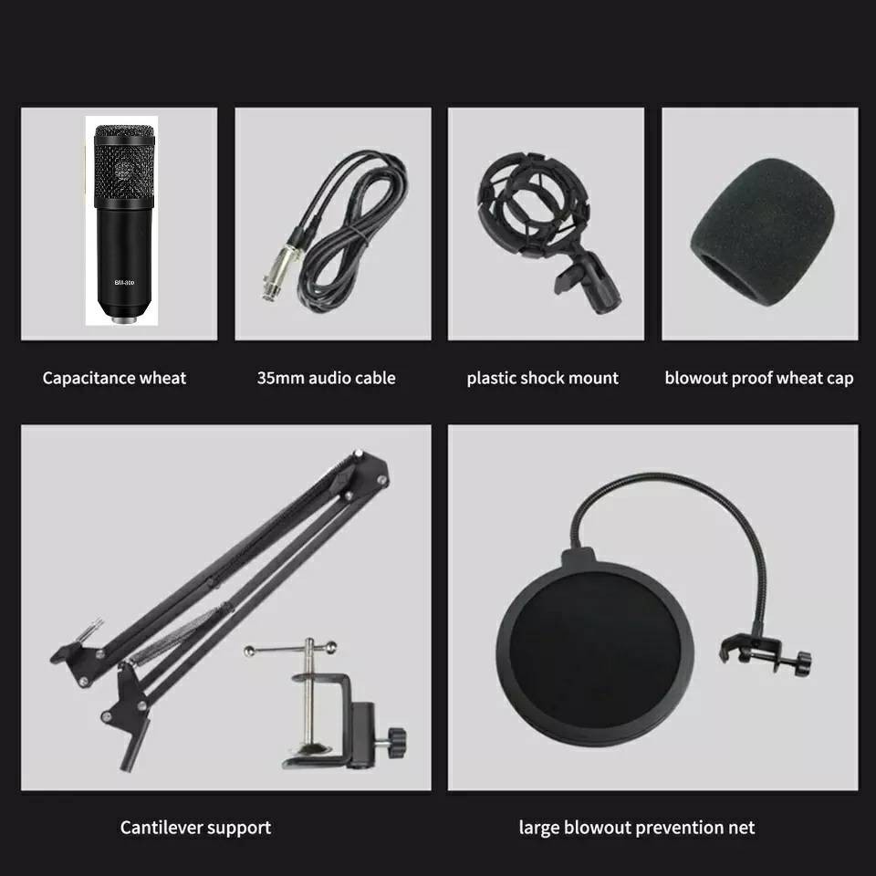 ชุดไมค์ ไมค์อัดเสียง คอนเดนเซอร์ BM-800 SET Professional Condenser Mic Microphone พร้อมขาตั้ง