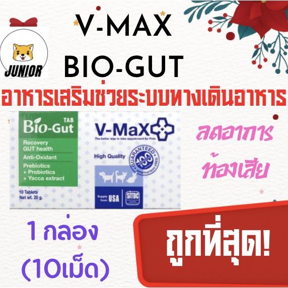 ถูกที่สุด! V-Max Bio-Gut 20g.อาหารเสริม ปรับสมดุลทางเดินอาหาร(1กล่องมี 10 เม็ด)ใช้ได้กับสัตว์ทุกชนิด