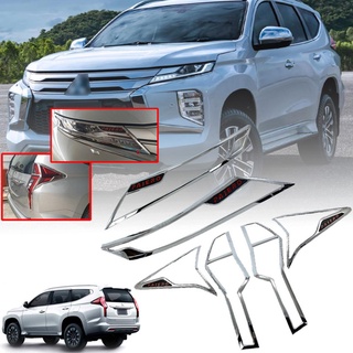 ครอบไฟหน้า + ครอบไฟท้าย Chorm LOGO RED รุ่น มิตซูบิชิ MITSUBISHI PAJERO ปี 2019 - 2020 สีโครเมี่ยม โลโก้แดง 6 ชิ้น