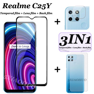 (3 in 1) ฟิล์มกระจกกันรอย+เลนส์กล้องสําหรับ Realme C25Y C25S C25 C21 C17