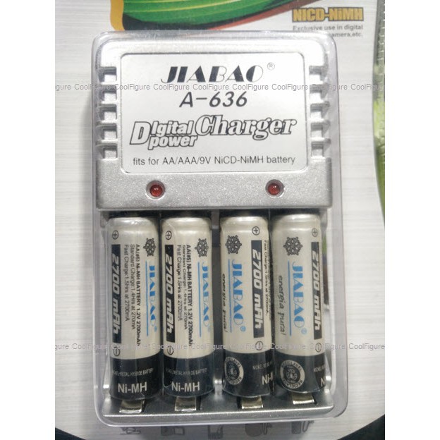 Battery Charger A-636 ที่ชาร์จถ่าน AA AAA 9V อุปกรณ์ชาร์จพร้อมถ่านชาร์จ4 JIABAO พร้อมถ่านชาร์จ4 JIAB