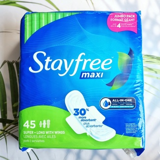 สเตย์ฟรี ผ้าอนามัย แบบมีปีก สำหรับวันมามาก Maxi Super Long Pads with Wings 45 Pads (Stayfree™) Absorbency of Feminine Periods