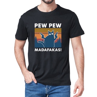เสื้อยืดผ้าฝ้ายพิมพ์ลาย2022Pew Madafakas T Shirt Novelty Funny Cat Vintage Crew Neck Su