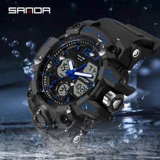 นาฬิกาข้อมือผู้ชายกันน้ำ SANDA นาฬิกาสปอร์ตแฟชั่นส่องสว่างสุดหรู LED Outdoor Analog Military Multi-function Men Watch