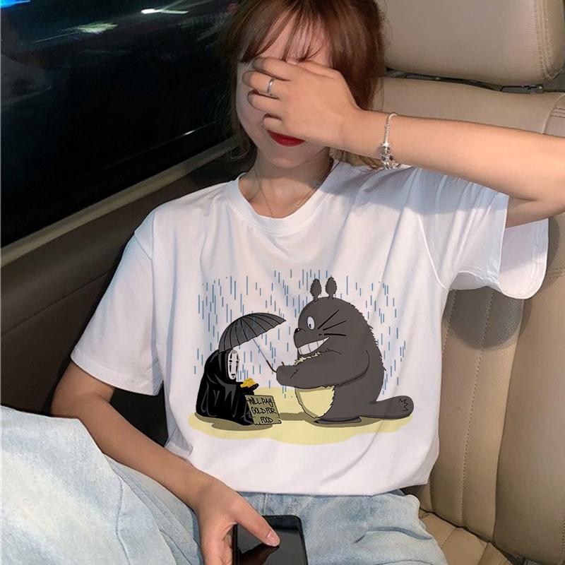 【🔥🔥】Totoro เสื้อยืดแฟชั่นใหม่สําหรับสตรีแขนสั้นสีพื้นทรงสลิมฟิตเสื้อยืด