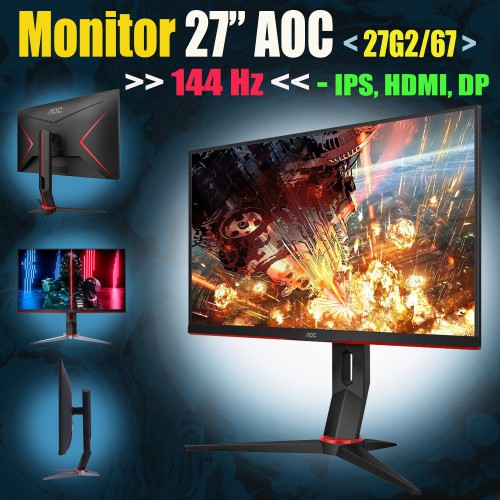 Monitor 27"AOCรุ่น 27G2 (IPS,HDMI,DP)144Hz รับประกัน 3 ปี
