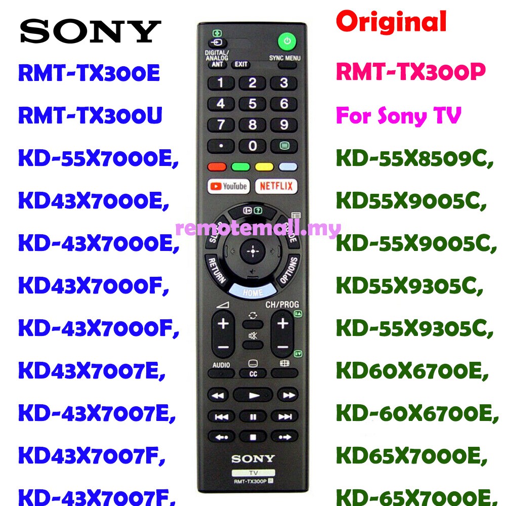 RMT-TX300P สําหรับ Sony TV รีโมทคอนโทรล RMT-TX300E Youtube Netflix RMT-TX300E/TX300U KD-55X7000E,KD4