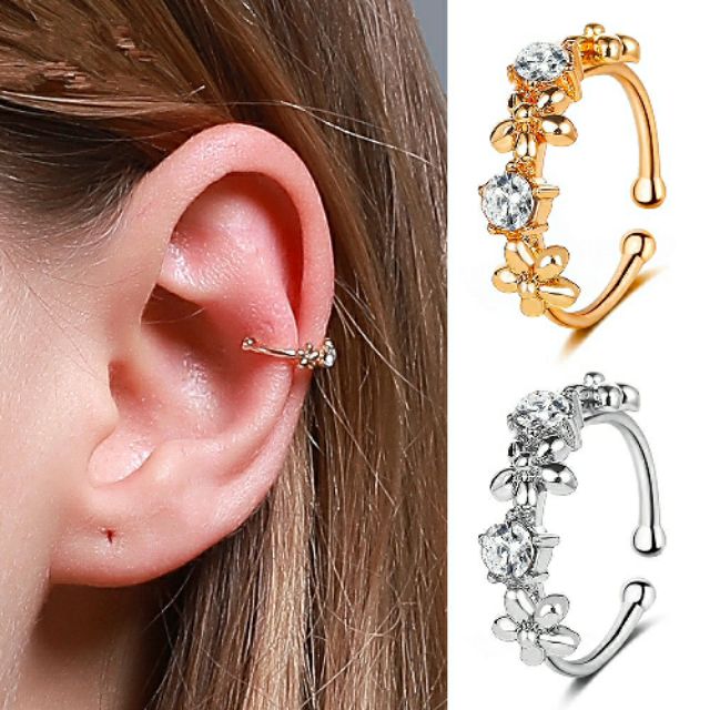 ต่างหูหนีบดอกไม้ คริสตัล ¤ • Crystal Flowers Ear cuff