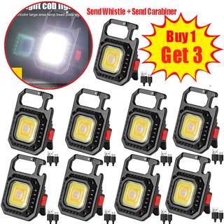 [ซื้อ 1 แถม 3] ไฟฉาย LED ขนาดเล็ก แบบพกพา ชาร์จ USB พวงกุญแจ ไฟทํางาน / 800 Lumens สว่าง พวงกุญแจ ไฟฉาย พกพา ขนาดเล็ก