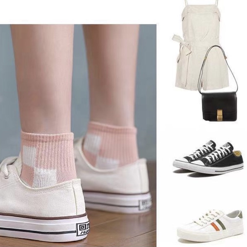 ถุงเท้าข้อสั้น ตารางชมพู 5คู่ ถุงเท้าแฟชั่น  สไตล์เกาหลี ใส่ได้ทั้ง ช/ญ - รูปที่ 6