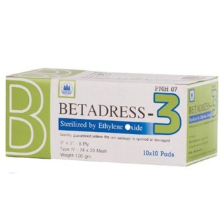 ผ้าก๊อสแผ่นฆ่าเชื้อ BETADRESS 3"X3" 10S ยกกล่อง