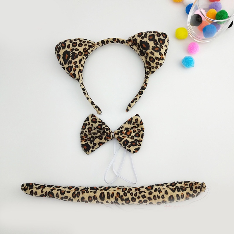 Mya Deer เครื่องแต่งกายชุดอุปกรณ์เสริม-Leopard Ears Headband Tail Tutu Accessories