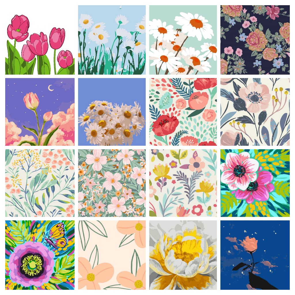 ภาพวาดสีน้ํามันรูปดอกไม้ Pbn Diy ขนาด 20x20 ซมสําหรับเด็ก