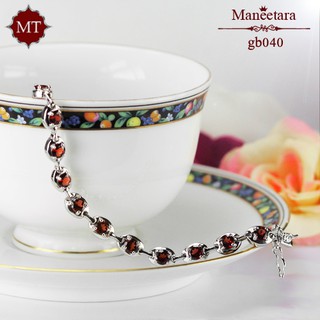 MT สร้อยข้อมือพลอยแท้ โกเมน (Garnet) ตัวเรือนเงินแท้ ชุบทองคำขาว 925 Sterling Silver Natural Garnet Bracelet (gb040) : MT Jewelry มณีธารา