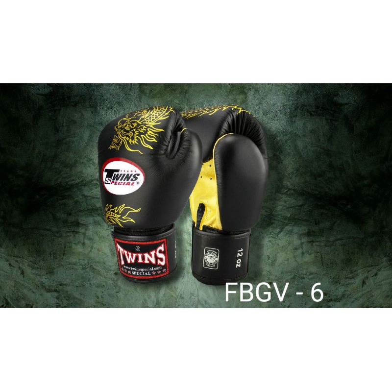 Twins boxing นวมชกมวยหนังแท้ ลายมังกรทอง🥊