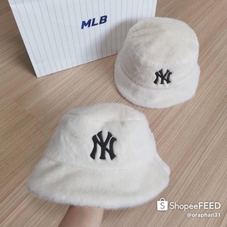 หมวก Mlb bucket hatปีกขนปุยสีขาวครีม🔥🔥 พร้อมส่ง🔺