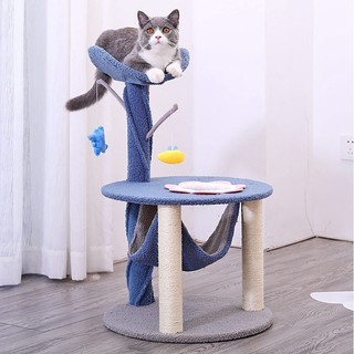 Cat Accessories คอนโดแมว  ดีไซน์ต้นไม้ มีเปลแมวและที่ลับเล็บ ของเล่นประดับ ขนาดกลาง size 70x43.5 Cm. สีน้ำเงิน