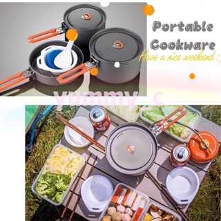 หม้อปิกนิกตั้งแคมป์กลางแจ้งชุดหม้ออลูมิเนียมหม้อ 4-5 คน portable outdoor cookware
