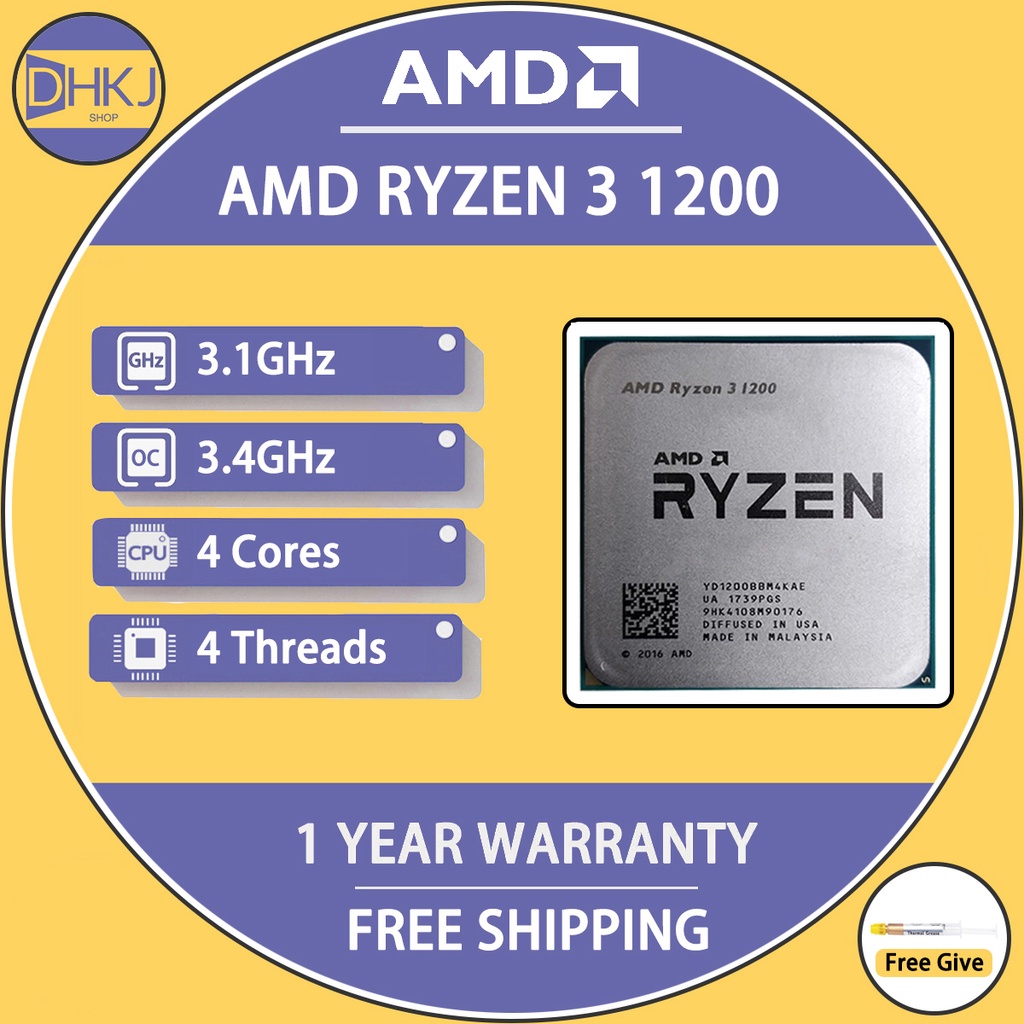 ใช้ AMD Ryzen 3 1200 R3 1200 3.1 GHz Quad-Core Quad-Thread CPU โปรเซสเซอร์ซ็อกเก็ต AM4