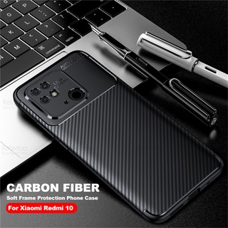 Redmi10C Case Carbon Fiber Matte Back Phone Cover For Xiaomi Redmi 10C Rdmi Remi Readmi 10 C C10 6.71" Soft Frame Protect Coque