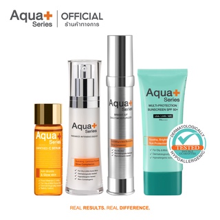 [AQUA9 ลด 130.-] AquaPlus Enriched-C Serum 15 ml&amp; Radiance Essence 30 ml&amp; Bright-Up Moisturizer 30 ml &amp; Sunscreen 50ml