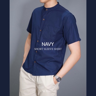 เสื้อเชิ้ตคอจีน แขนสั้น SHORT SLEEVE SHIRT mandarin collar ทรงRegular Fit  สีกรมท่า(Navy)