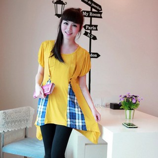 Momcloth LCH00244 เสื้อคลุมท้อง ให้นม ตกแต่งผ้าลายสก็อต สีเหลือง